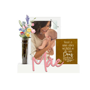 PORTA-RETRATO COM ELÁSTICO, PLACA E TUBETE MÃE VOCÊ É...BORBOLETA 21X23X4,5