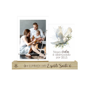 PORTA-RETRATO ELASTICO COM PLACA E MENSAGEM ESPIRITO SANTO 19X24