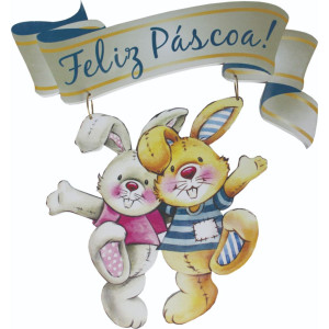 PLACA FELIZ PÁSCOA! CASAL COELHOS 29X30