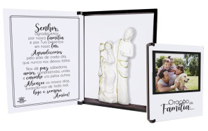 CAIXA/PORTA RETRATO ARTICULADA COM APLIQUE ORAÇÃO DA FAMÍLIA 19,5X15,5X3,5