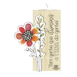 PLACA DE MESA COM VELA COM APLIQUE, TEM GENTE QUE ILUMINA...JARDIM...11,5X5X5