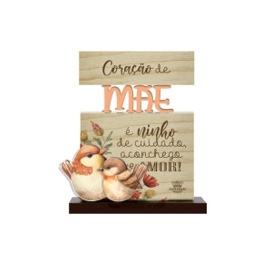 ENFEITE DE MESA COM APLIQUE MÃE...PASSARINHO 14X12