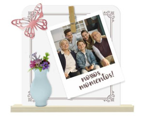 ENFEITE DE MESA COM APLIQUE E PORTA RECADO NOSSOS...BORBOLETA 15X16X3