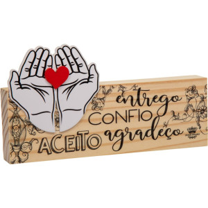 PLACA DE MESA CRU COM APLIQUE ENTREGO CONFIO ACEITO 12X22X3