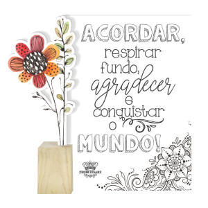 ENFEITE DE MESA COM CUBO E PLACA ACORDAR, RESPIRAR FUNDO...JARDIM... 13X11