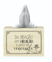 PLACA DE MESA COM APLIQUE MÃOS, DE ORAÇÃO EM ORAÇÃO...13X10