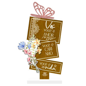 ENFEITE DE MESA COM APLIQUE VÓ VOCÊ É AMOR... BORBOLETA 22X12X5