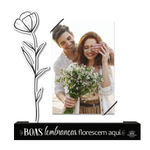 PORTA-RETRATO DE MESA COM APLIQUE BOAS LEMBRANÇAS...MEMÓRIA 21X20X4,5