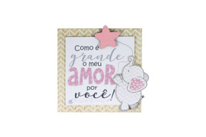 QUADRO COM APLIQUES COMO É GRANDE O MEU AMOR... ROSA 21,5X22,5