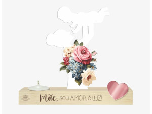 ENFEITE DE MESA COM VELA E APLIQUE MÃE, SEU AMOR É LUZ...14X20X4,5