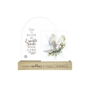 MADEIRINHA DE MESA QUE A LUZ DO ESPÍRITO SANTO SEMPRE ILUMINE...17,5X18X3,5