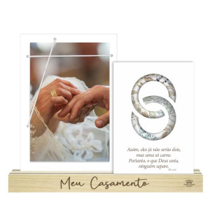 PORTA-RETRATO ELASTICO COM PLACA E MENSAGEM... MEU CASAMENTO 19X24