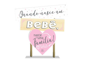 ENFEITE DE MESA COM PLAQUINHAS QUANDO NASCE UM BEBÊ...ROSA 16,5X20