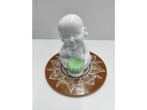 ENFEITE DE MESA COM PORTA INCENSO BUDA, PENSE POSITIVO...BENÇÃO VERDE 14X14X14