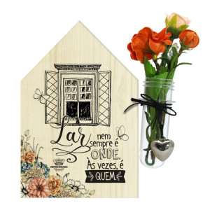 PLACA DE MESA CASINHA COM TUBETE E FLORES LAR NEM SEMPRE...CELEBRAÇÃO 15X12