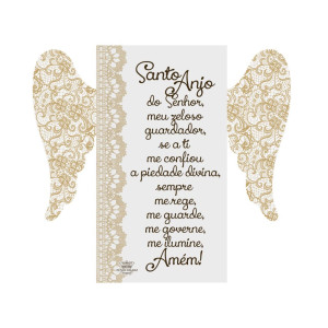PLACA DE MESA COM ASAS SANTO ANJO DO SENHOR 18X20