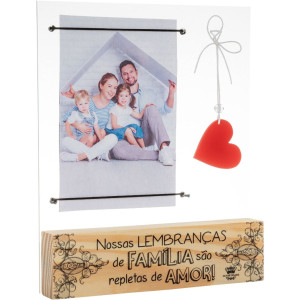 PORTA-RETRATO MADEIRINHA CRU NOSSAS LEMBRANÇAS DE FAMÍLIA...22X18,5X3