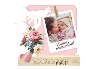 ENFEITE DE MESA COM APLIQUE E PORTA RECADO LEMBRANÇAS REPLETAS...MÃE 15X16X3