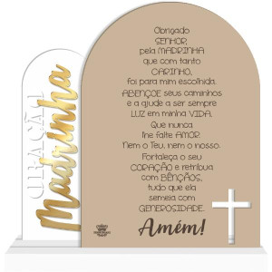 ENFEITE DE MESA COM APLIQUE ORAÇÃO DA MADRINHA... 18X18X4