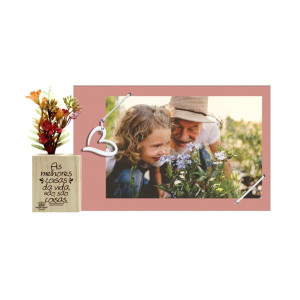 PORTA-RETRATO COM ELÁSTICO E CUBO E FLORES AS MELHORES COISAS...FLORESCER 12X23X3