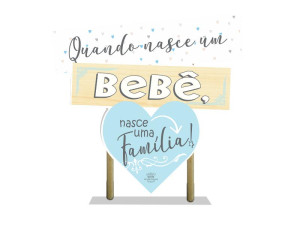 ENFEITE DE MESA COM PLAQUINHAS QUANDO NASCE UM BEBÊ...AZUL 16,5X20