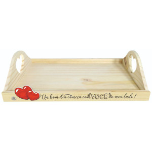 BANDEJA COM ALÇAS E APLIQUE UM BOM DIA COMEÇA COM VOCÊ...26X40X10