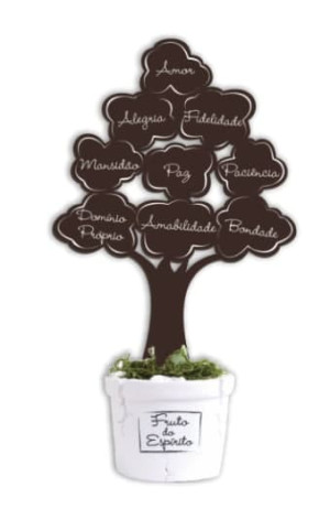 ENFEITE ÁRVORE COM BALDINHO FRUTOS DO ESPÍRITO MARROM P 14X9
