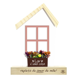 ENFEITE DE MESA COM APLIQUE FLORES LAR É UMA CASA...MÃE...FLORESCER 23X18X4,5