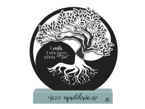 ENFEITE DE MESA COM APLIQUE A VIDA É UMA BUSCA INFINITA...BENÇÃO 19X18X3,5