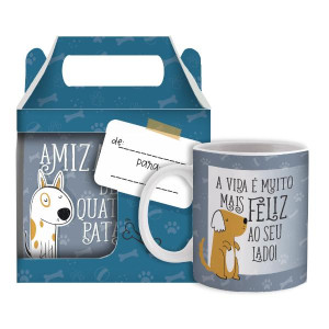 CANECA CERÂMICA A VIDA É MUITO MAIS FELIZ...CACHORRO