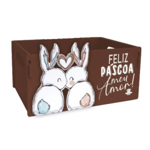 CAIXA NINHO COM APLIQUE FELIZ PÁSCOA MEU AMOR 14X21X15