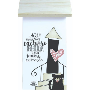 PLACA DE MESA CASINHA COM APLIQUE AQUI MORA UM CACHORRO FELIZ... 20,5X12