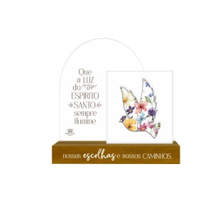 MADEIRINHA DE MESA QUE A LUZ DO ESPÍRITO SANTO SEMPRE ILUMINE...17,5X18X3,5