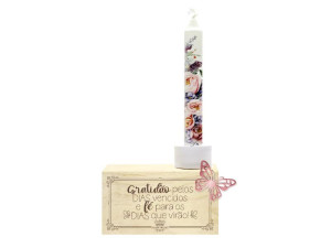 ENFEITE DE MESA COM APLIQUE E VELA GRATIDÃO PELOS DIAS...BORBOLETA 18X9X4