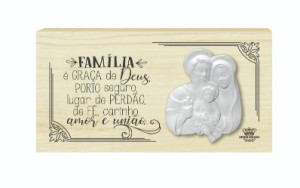 PLACA DE MESA COM APLIQUE SAGRADA FAMÍLIA 10X19