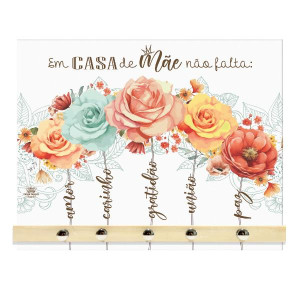 PORTA-CHAVE COM APLIQUE EM CASA DE MÃE NÃO FALTA:...PASSARINHO 20X25,5