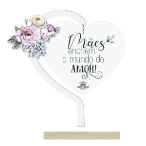 ENFEITE DE MESA COM CORAÇÃO EM ACRILICO MÃES...BRISA 17X13,5