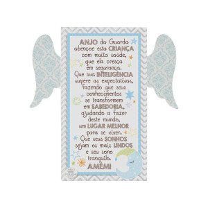 PLACA DE MESA COM ASAS SANTO ANJO DO SENHOR AZUL 18X20