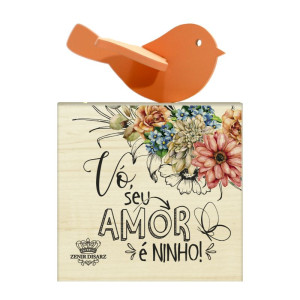 PLACA DE MESA CRU COM APLIQUE VÓ SEU AMOR...CELEBRAÇÃO 10X7X4