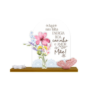 ENFEITE DE MESA COM PORTA INCENSO AQUI NÃO FALTA ENERGIA....MÃE...BORBOLETA 17X21