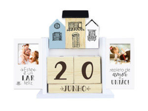 CALENDÁRIO PERMANENTE CASINHAS COM PORTA RETRATOS 16,5X14X7