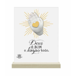 ENFEITE DE MESA COM APLIQUE MÃO DEUS É BOM O TEMPO TODO 15X11