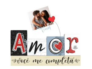 PLACA DE MESA COM BASE E PORTA RECADO AMOR 13X21