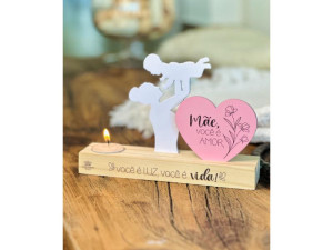 ENFEITE DE MESA COM VELA E APLIQUE MÃE, VOCÊ É AMOR...BORBOLETA 14X20X4,5