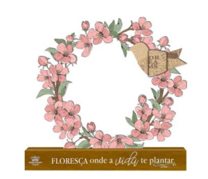 ENFEITE DE MESA COM APLIQUE FLORESÇA ONDE A VIDA... CEREJEIRA 17X18X4,5