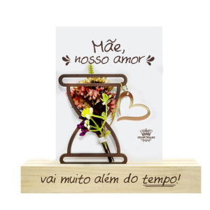 ENFEITE DE MESA COM APLIQUE MÃE, NOSSO AMOR...FLORESCER 15X16X4,5