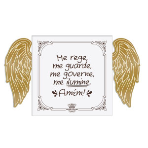 PLACA DE MESA COM ASAS DOURADAS ME REGE...FLORESCER 10X18