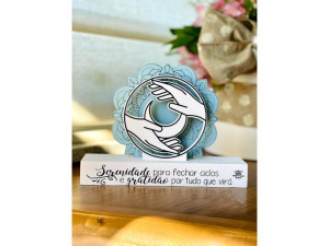 ENFEITE DE MESA COM APLIQUE SERENIDADE PARA FECHAR CICLOS...BENÇÃO 13X18X4,5