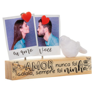 MADEIRINHA CRU PORTA-RECADO/RETRATO AMOR NUNCA FOI...12X20