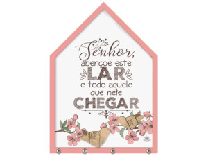 PORTA-CHAVE COM APLIQUE SENHOR ABENÇOE ESTE LAR...CEREJEIRA 31,5X22,5